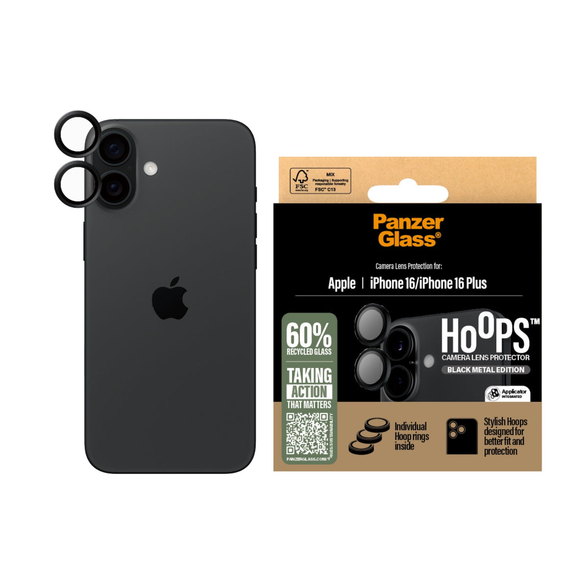 PanzerGlass Hoops Lens Screen Protector - Apple iPhone 16 / iPhone 16 Plus - Black - Black Border 3